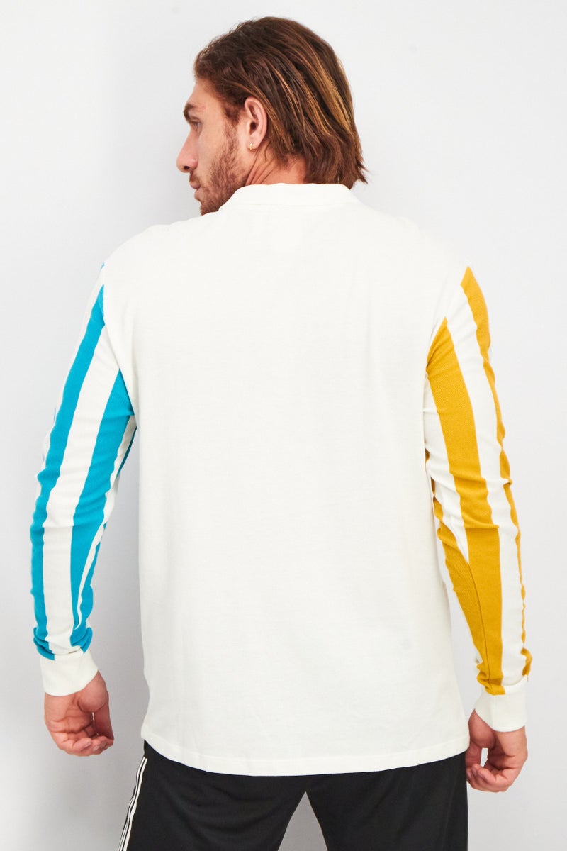 Adidas قميص بولو رياضي للرجال بأكمام طويلة ومخطط، مجموعة بيضاء - Image 2